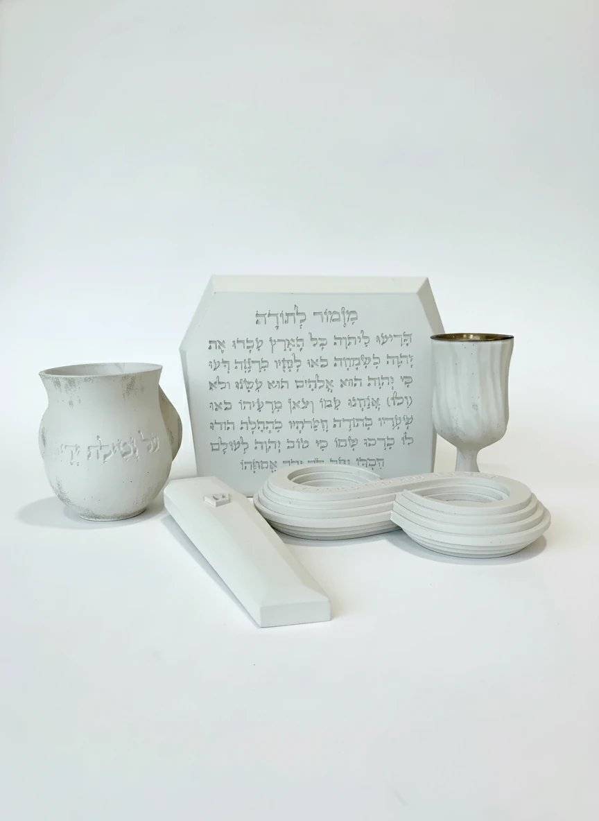 סט כלי קודש מבטון בגוון לבן